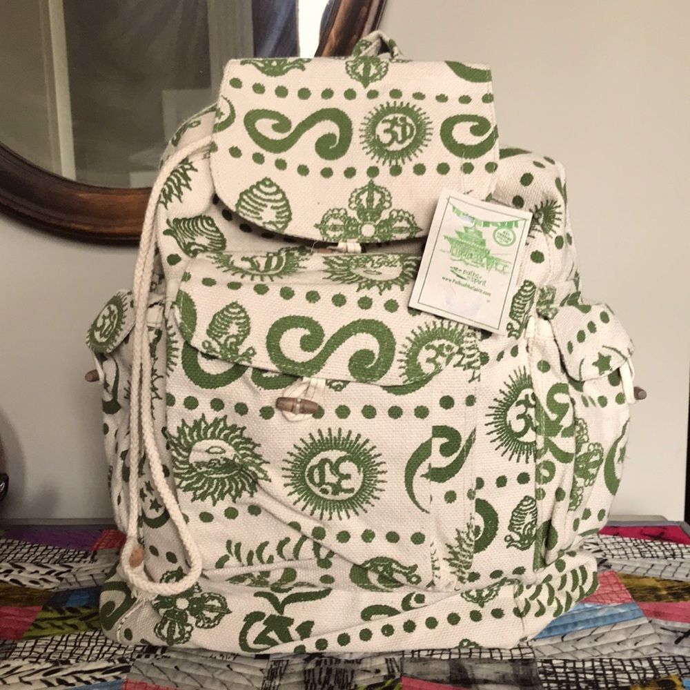 Paths of the Spirit Cotton Canvas Backpack Bag Handmade in Nepal NWT